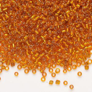 Seed bead, Ming Tree&trade;, glass, pkg/1 pound, #11 round, transparent silver-lined orange.