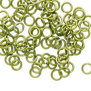 Jump ring 1pkg100 aluminum, 6mm round, 18 gauge / 4.2mm inside diameter / light green