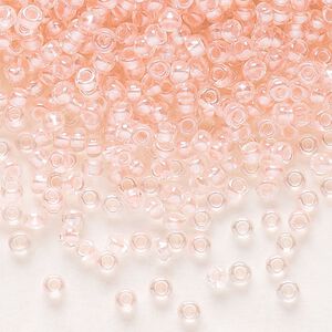 Seed bead, Preciosa Ornela Czech glass, pkg/50g, #11 rocaille, translucent color-lined luster pastel pink, (382PP).