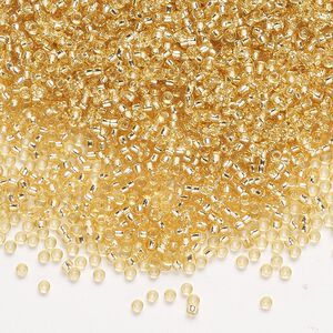 Seed bead, Miyuki, glass, pkg/250g, #15 rocaille, transparent silver-lined gold (RR-3).