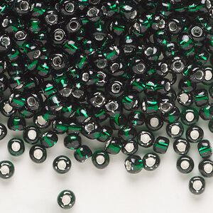 Seed bead, Dyna-Mites&trade;, glass, transparent silver-lined dark green, #6 round. Sold per 40-gram pkg.