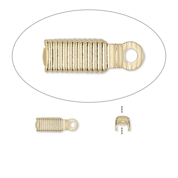 Cord end fold-over 1pkg100 gold-plated, 8x3.5mm corrugated / 3mm inside diameter, brass image number 0