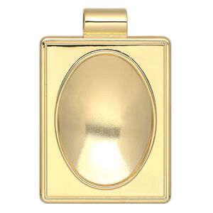 Pendant, Almost Instant Jewelry&reg;, gold-plated "pewter" (zinc-based alloy), 45x30mm single-sided rectangle with 30x22mm oval setting and tube bail. Sold individually.