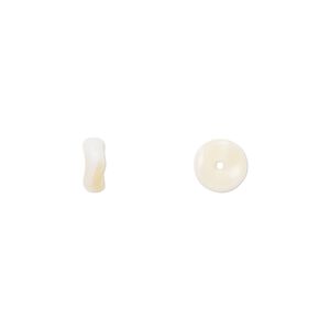 Bead, Czech pressed glass, opaque white/tan, 7x3mm rondelle. Sold per 15" to 16" strand.