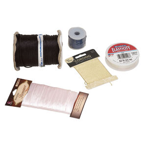 Mystery Grab Bag, jewelry-making cord and thread 1pkg5 mixed materials, mixed colors, 0.5-17mm mixed shapes / lengths.