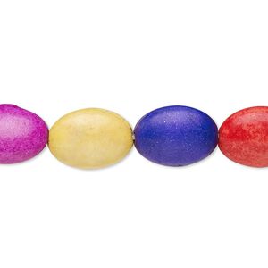 Bead, "howlite" (imitation) resin. mixed colors, 13x10mm-15x11mm puffed oval. Sold per 15-inch strand.