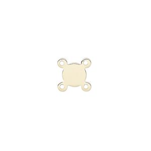 Link, gold-finished brass, 7.5x7.5mm flat round with SS34 round setting, 4 loops. Sold per pkg of 10.
