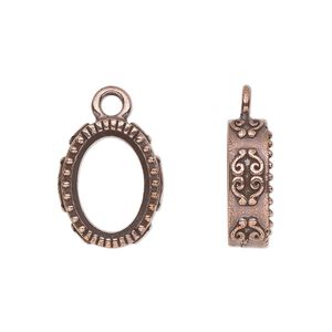 Drop, TierraCast&reg;, "Celestial" collection, antique copper-plated pewter (tin-based alloy), 16.5x14mm oval with scroll design. Sold individually.