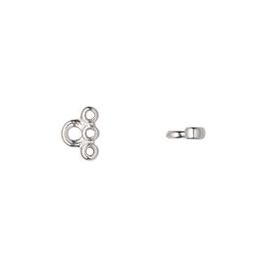Connector, TierraCast&reg;, white bronze-plated pewter (tin-based alloy), 9x6.5mm 3-strand stitch-in. Sold per pkg of 4.