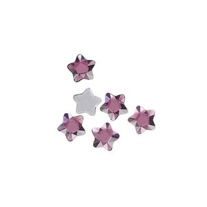 Flat back 6pk amethyst foil back, Crystal Passions&reg; hotfix rhinestone 6mm star flower 3754
