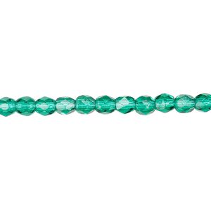 Bead, Czech fire-polished glass, teal, 4mm faceted round. Sold per pkg of 1,200 (1 mass).