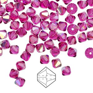 Bead 24pk fuchsia AB, Preciosa Czech crystal 5mm bicone