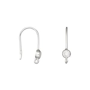 Ear wire fishhook 1pkg2 sterling silver / cubic zirconia, 17.5mm / 3mm faceted round / open loop, 20 gauge clear 1 pair