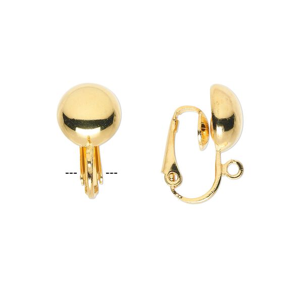 Earring clip-on 1pkg100 gold-plated, 18mm hinged / 10mm half-ball / open loop, steel 50 pair image number 0