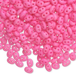 Seed bead, Preciosa Twin&trade; Czech glass, pkg/10g, 5x2.5mm oval, opaque matte neon pink, (36777).