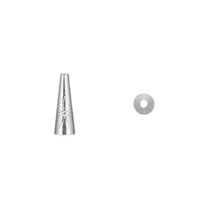 Cone, sterling silver, 13x4mm with flower design, 3.5mm inside diameter. Sold per pkg of 2.