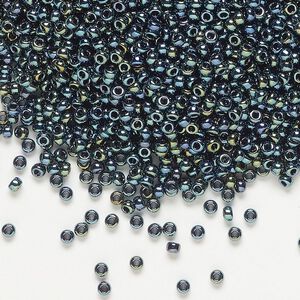 Seed bead, Miyuki, glass, pkg/25g, #11 rocaille, opaque iris gunmetal (RR-456).