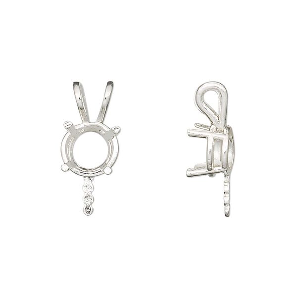 Pendant fine silver 1pk 20x8.5mm 4-prong 8mm round setting 5.5mm peg, JBB Findings image number 0