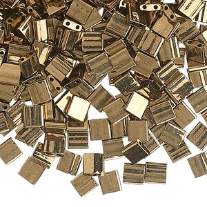 Bead, Miyuki, TILA&reg;, glass, opaque metallic dark bronze, (TL457), 5mm square with (2) 0.8mm holes, fits up to 3mm beads. Sold per 40-gram pkg.