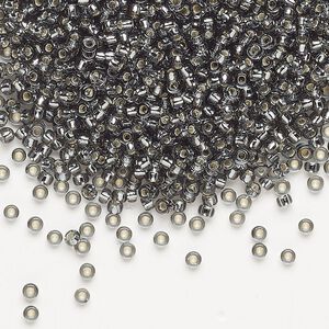 Seed bead, Miyuki, glass, pkg/25g, #11 rocaille, transparent silver-lined light grey, (RR-21).
