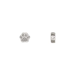Bead, TierraCast&reg;, antique silver-plated pewter (tin-based alloy), 6x5.5mm vertically-drilled dog paw. Sold per pkg 4.