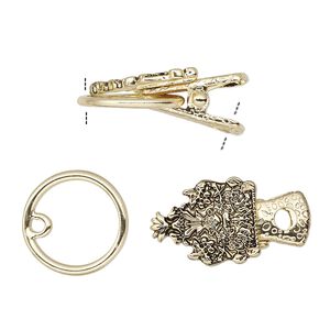Clasp alligator clip 1pkg1 gold-finished "pewter" (zinc alloy), 19x15mm fancy pentagon, antique steel 1-strand