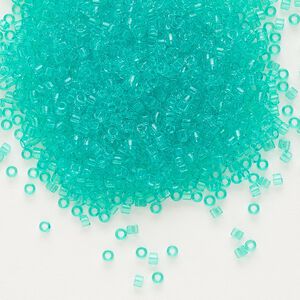 Seed bead, Delica&reg;, glass, pkg/7.5g, #11 round, transparent outside dyed dark mint green (DB-1304).
