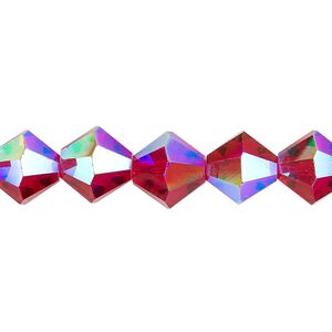 Bead 1pk translucent red AB, Celestial Crystal&reg; 10mm bicone 8 inch