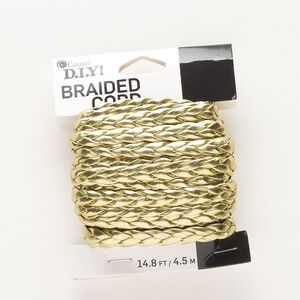 Cord, acrylic, gold, 6mm braided flat. Sold per pkg of 4.5 meters.