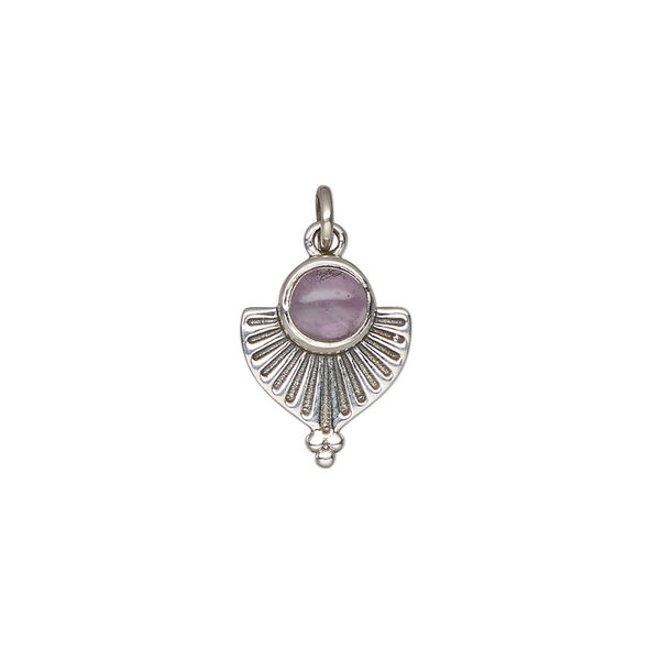 Drop 1pkg1, antiqued sterling silver and amethyst (natural), 14x11.5mm fan image number 1