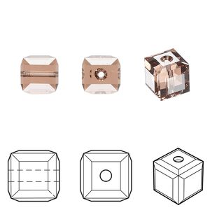 Bead 96pk blush rose, Swarovski&reg; 8mm cube 5601