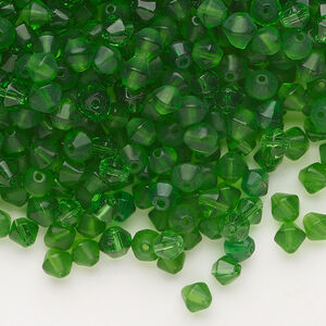Bead, glass 1pkg1, translucent green, 4mm bicone, 4 ounces.