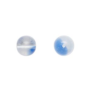 Czech glass round druk beads, blue/clear, 10mm. 16in strand.