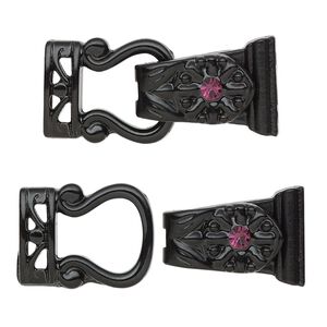 Clasp magnetic fold-over 1pkg2 "pewter" (zinc alloy), 29x13mm, black-finished / purple rhinestone 2-strand