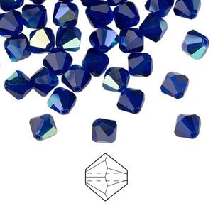 Bead 24pk cobalt blue AB, Preciosa Czech crystal 6mm faceted bicone