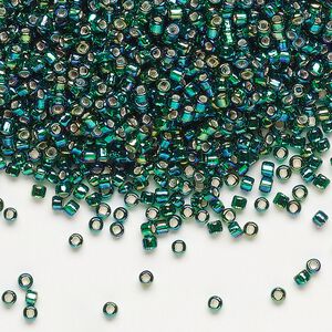 Seed bead, Dyna-Mites&trade;, glass, pkg/1/2kg, #11 round, translucent silver-lined rainbow dark green, (83R:SR 11/0 SR).