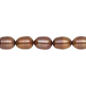 Pearl, cultured freshwater (dyed), antique copper, 7-8mm rice, C grade, Mohs hardness 2-1/2 to 4. Sold per 15-1/2" to 16" strand.