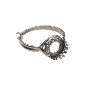 Ring 1pkg1, JBB Findings, antique brass, 12mm wide with decorative trim and 10mm round bezel setting, adjustable from size 6-8.
