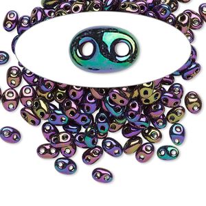 Seed bead, Preciosa Twin&trade; Czech glass, pkg/50g, 5x2.5mm oval, opaque rose iris black, (59195).