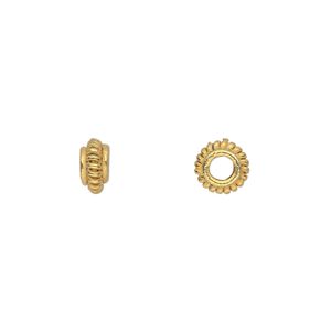 Bead 1pkg20 gold-finished, 7x4mm corrugated rondelle, copper