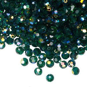 Bead 24pk emerald AB, Preciosa Czech crystal 4mm round