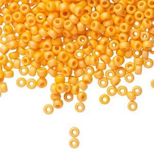 Seed bead, Miyuki, glass, pkg/50g, #8 rocaille, opaque matte rainbow mandarin orange, (RR-405FR).
