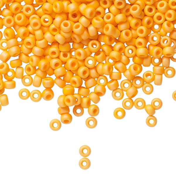 Seed bead, Miyuki, glass, pkg/50g, #8 rocaille, opaque matte rainbow mandarin orange, (RR-405FR). image number 0