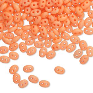Seed bead, Preciosa Twin&trade; Czech glass, pkg/250g, 5x2.5mm oval, opaque matte neon orange, (36789).