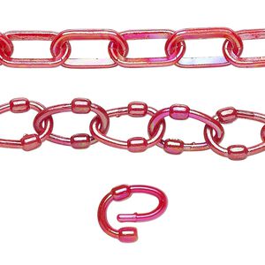 Chain 1pkg5, 7mm oval / 9mm removable oval link, ABS plastic / red AB 16 inch unfinished