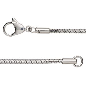 Chain 1pkg1 snake, 2mm square / lobster claw clasp, stainless steel 24 inch