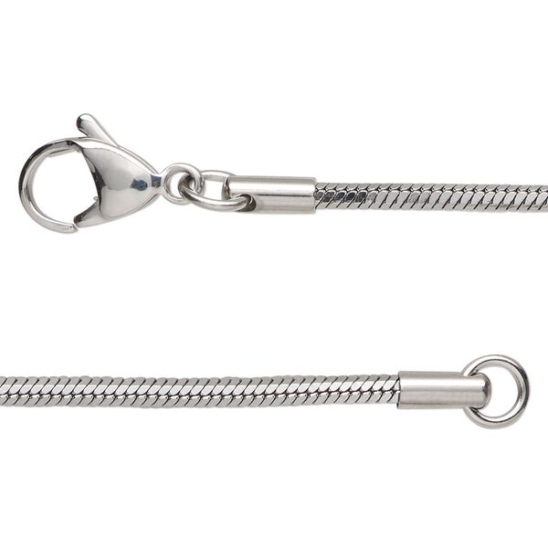 Chain 1pkg1 snake, 2mm square / lobster claw clasp, stainless steel 24 inch image number 0