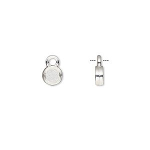 Drop, silver-finished brass, 6mm double-sided round with 4mm round setting. Sold per pkg of 10.