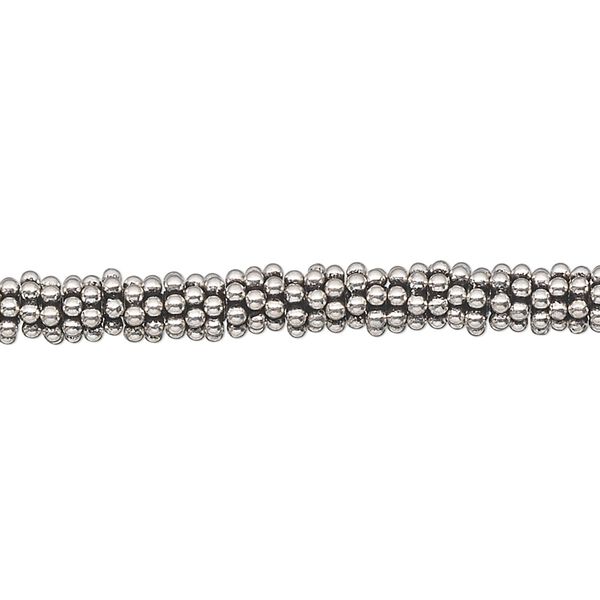 Bead 1pkg1troyoz sterling silver, 5x1mm beaded rondelle, antiqued image number 0