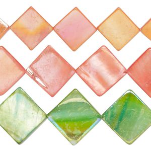 Mother-of-pearl shell 1pkg3, flat diamond bead mix 15 inch multicolored AB 12x11mm-16mm
